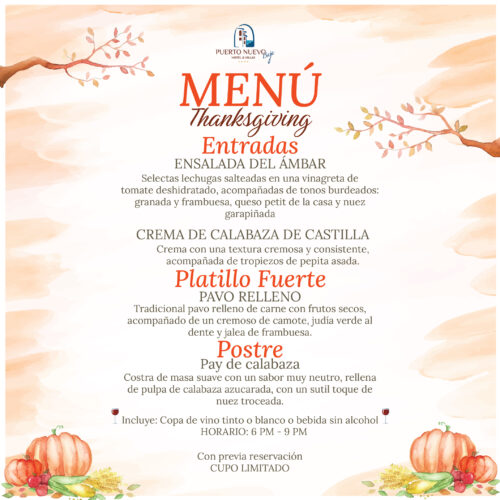 Menú Thanksgiving Puerto Nuevo Hotel Menú Thanksgiving Puerto Nuevo Hotel